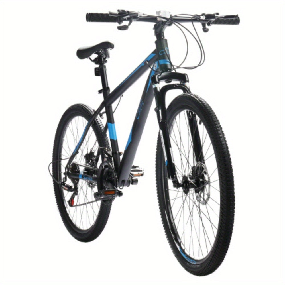 26in 21 - Speed Black & Blue Explorer Mountain Bike - High - Carbon Steel - Ideal for Off - Road Exploration