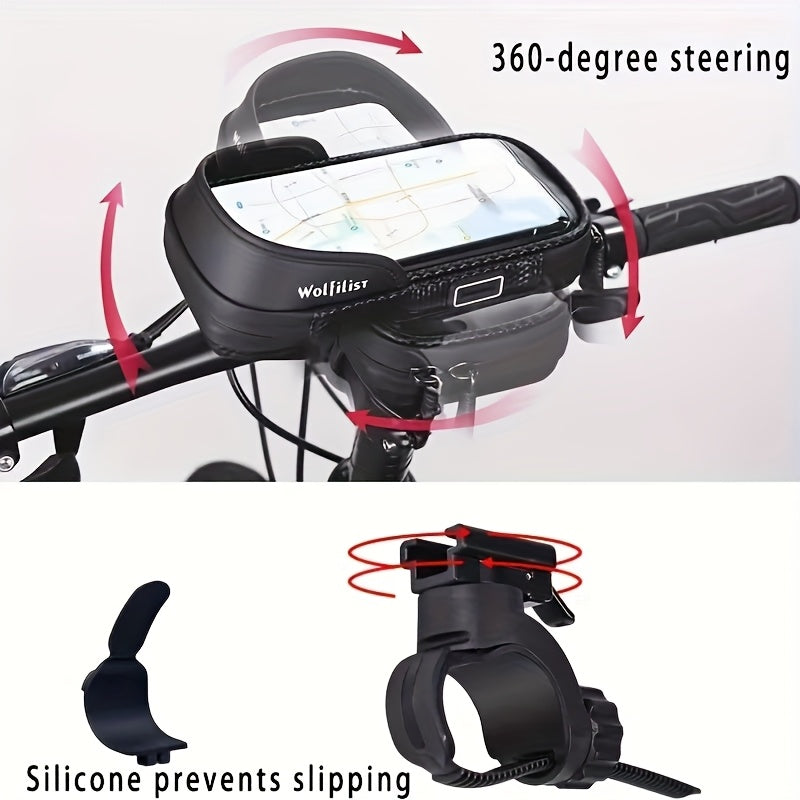BUCKLOS Multi-Directional Adjustable Bike Phone Holder - Front Top Tube Touch Screen Mount with Stand