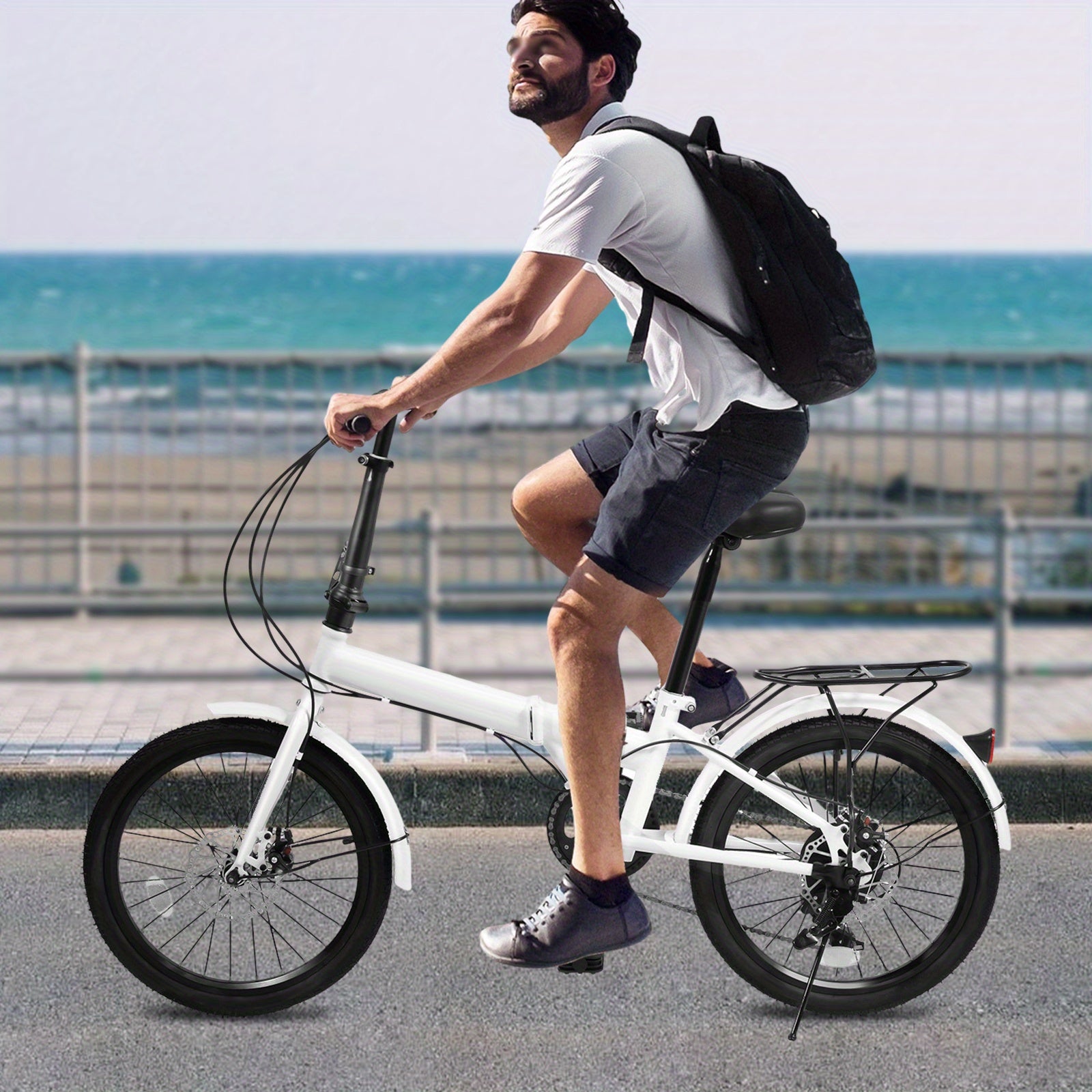 20-Inch Folding Bike - 7-Speed Foldable Bicycle with Front & Rear Disc Brakes & Fenders