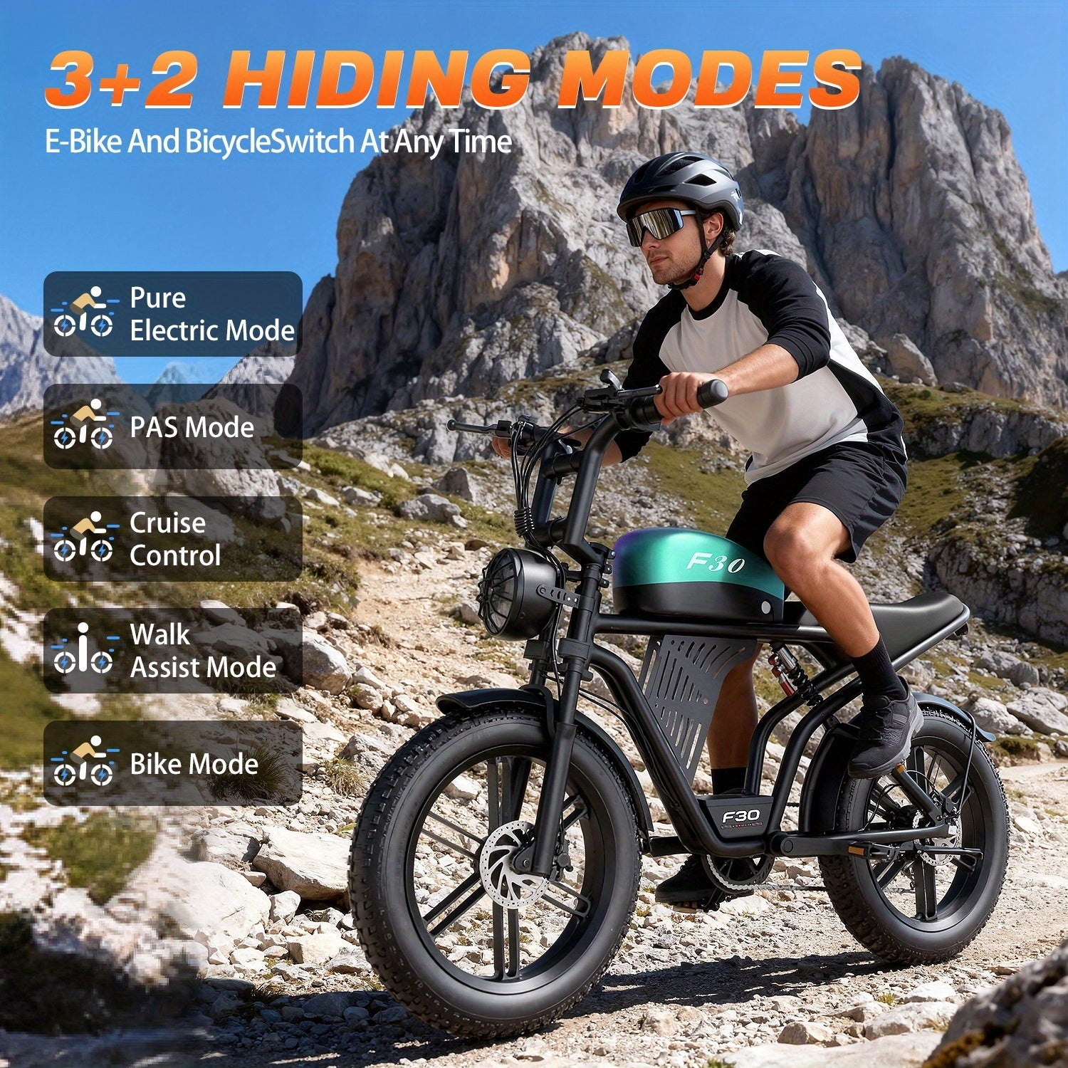 F30 Electric Bike - 48V 20Ah Battery, 749W Motor, 27.9MPH Speed, 65 Miles Range, 440LBS Load, 20\