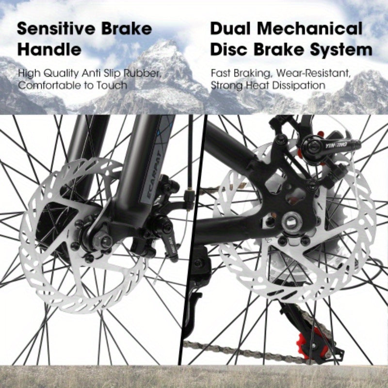 A24301 Ecarpat Mountain Bike 24 Wheels, 21-Speed Mens Womens Trail Commuter City Mountain Bike