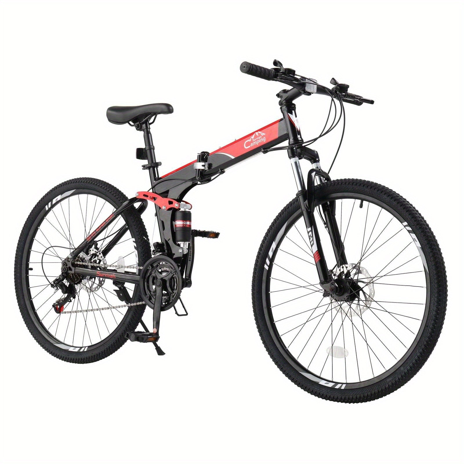 26in Folding Mountain Bike 21-Speed with Disc Brakes - High-Carbon Steel Frame, Alloy Steel Wheels