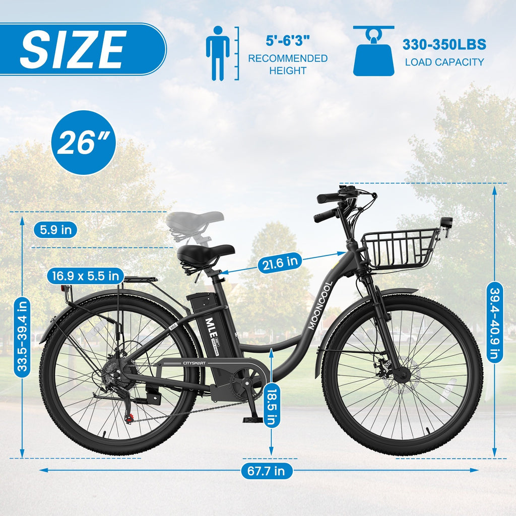 Electric Bike for Adults,36V 350W Ebike with Removable Battery, 26”Electric Bicycles