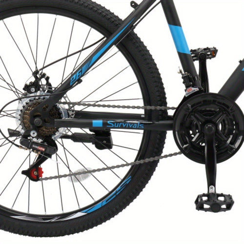 26in 21 - Speed Black & Blue Explorer Mountain Bike - High - Carbon Steel - Ideal for Off - Road Exploration