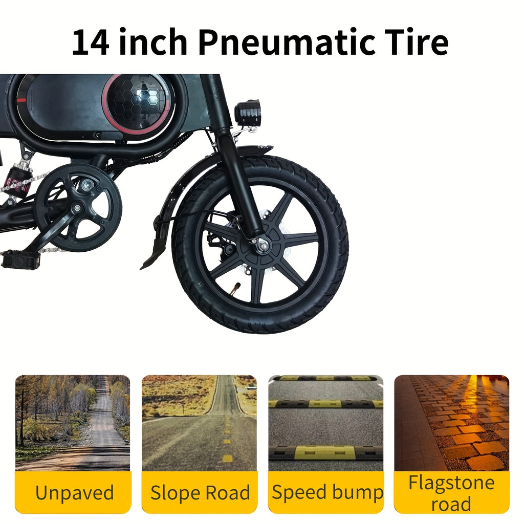 Foldable Adult Electric Bicycle Features 14-inch Tires, A 350W Motor, A 7.5ah Lithium Battery