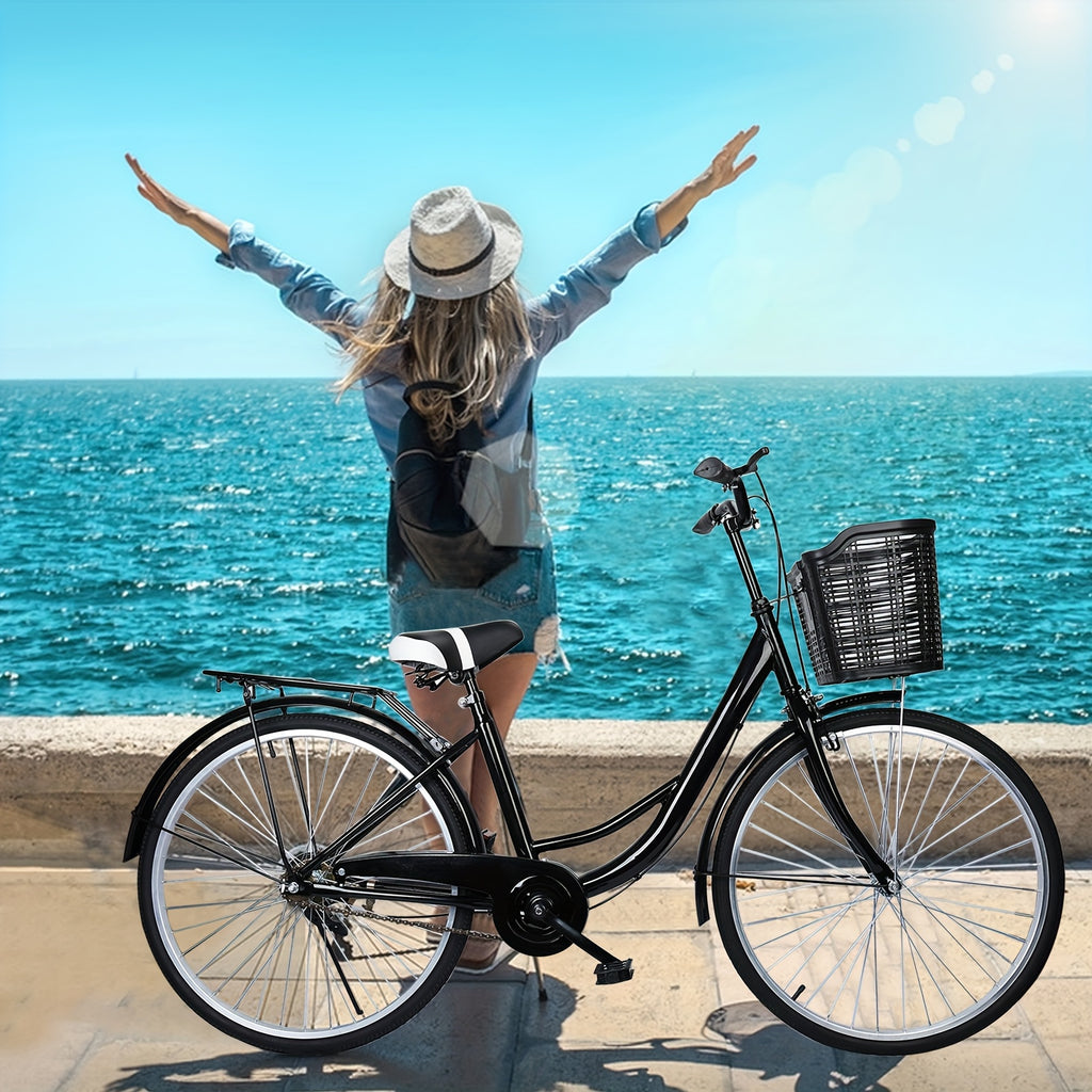26 Inch Adult Cruiser Bicycle, Commuting Style City Bike with Basket