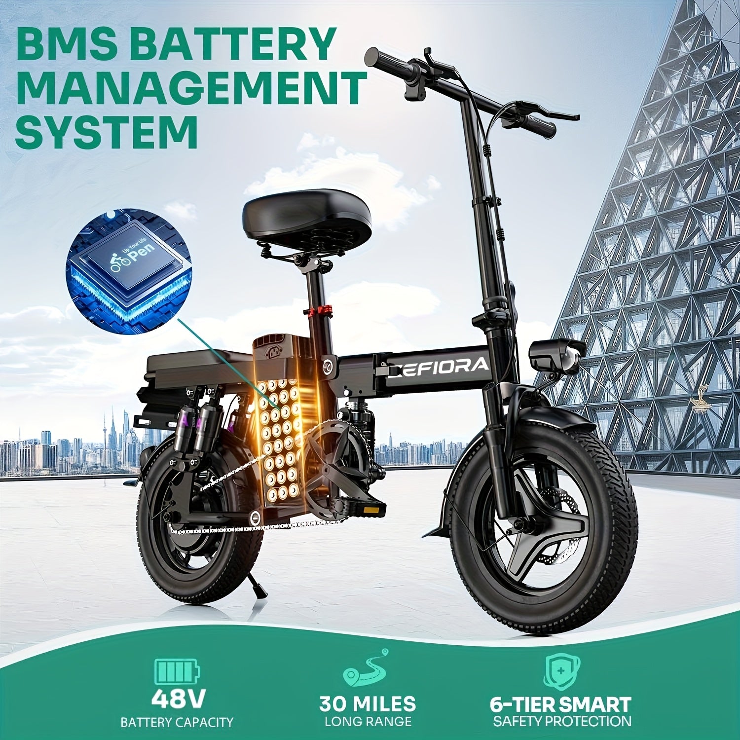 Electric Bike for Adults Peak 740W, 230 MPH Max Speed Folding Electric Bicycles, 14\