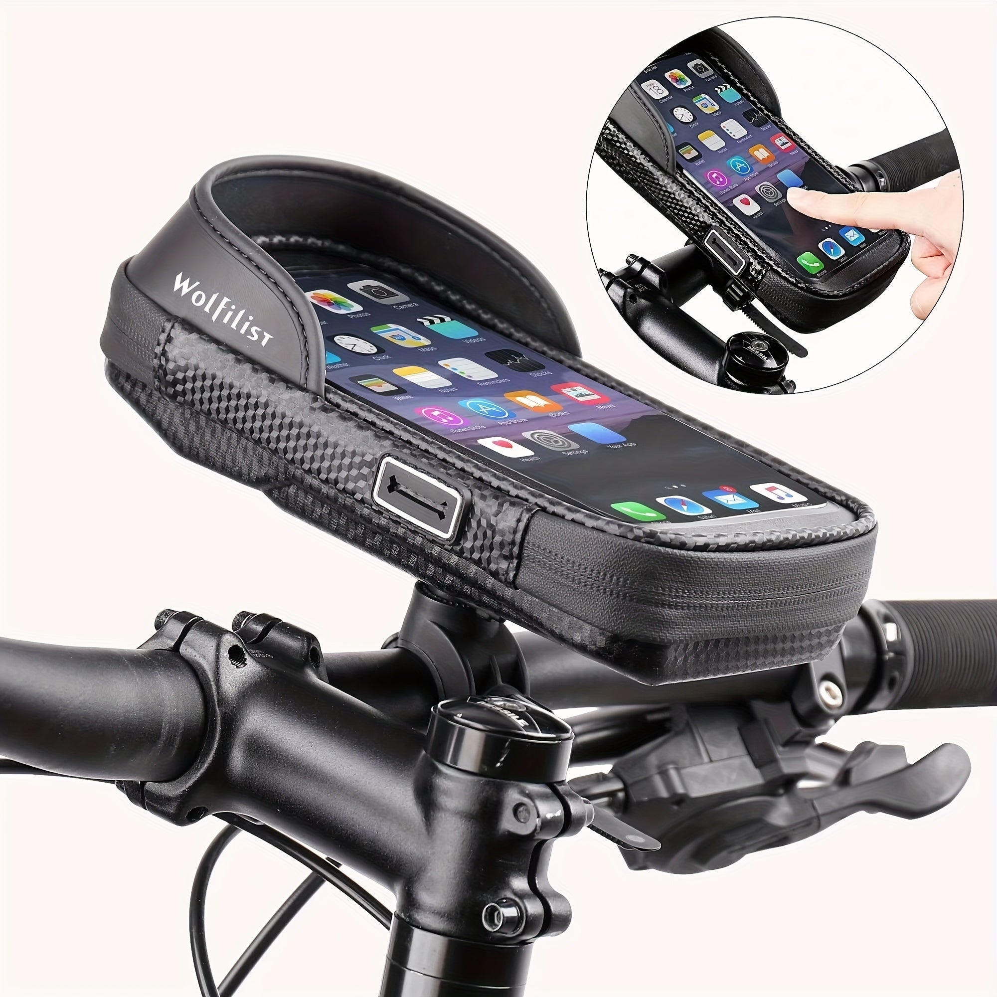 BUCKLOS Multi-Directional Adjustable Bike Phone Holder - Front Top Tube Touch Screen Mount with Stand