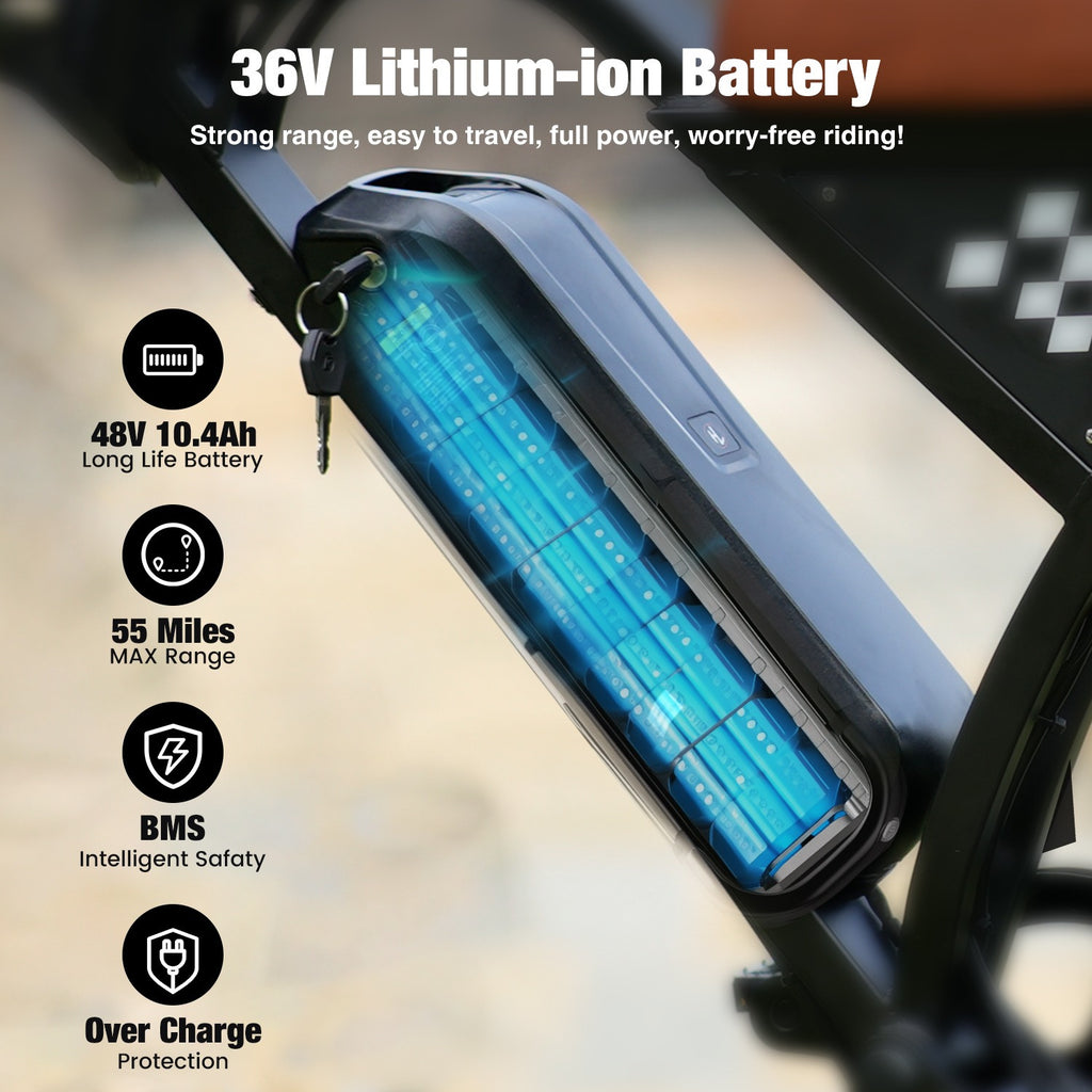 EB5 Adult All-Terrain Electric Bike, 500 Watt Motor, Top Speed 19 mph, Can Travel 55+ Miles, 20 Inch Thick Tires