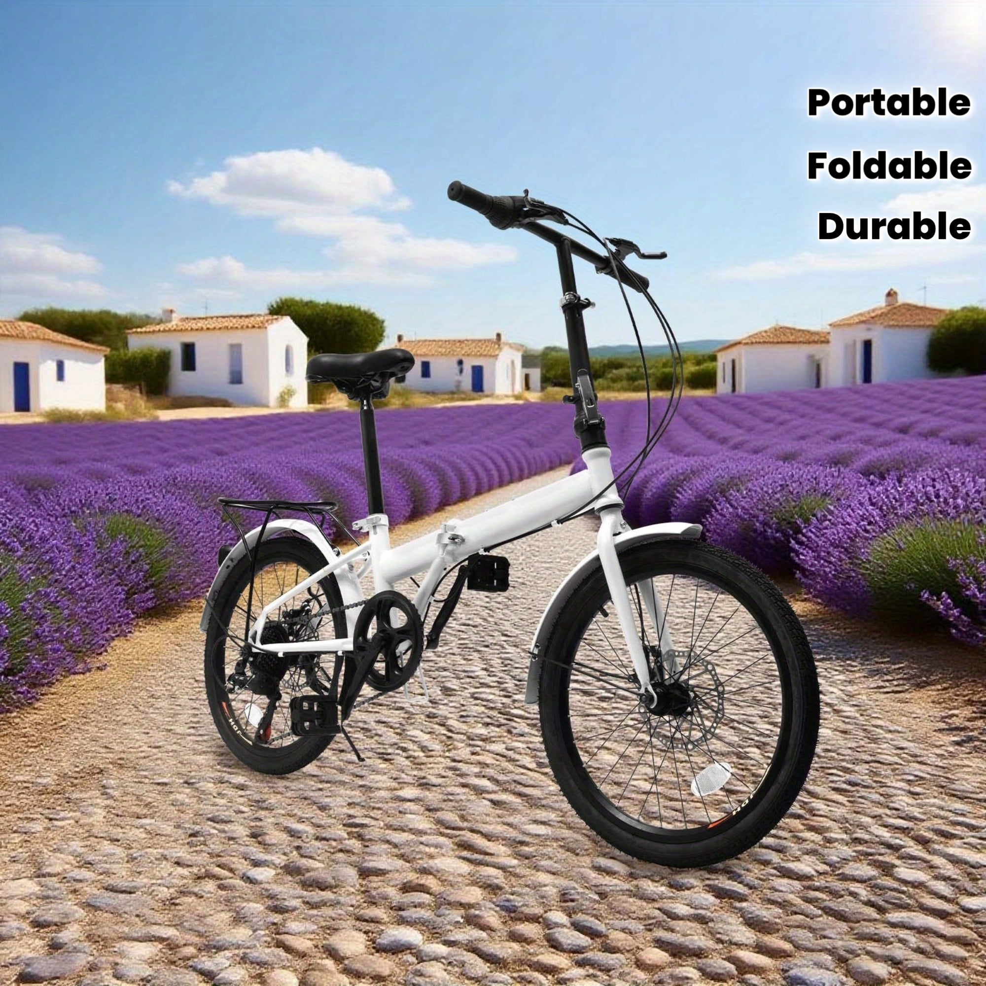 20-Inch Folding Bike - 7-Speed Foldable Bicycle with Front & Rear Disc Brakes & Fenders