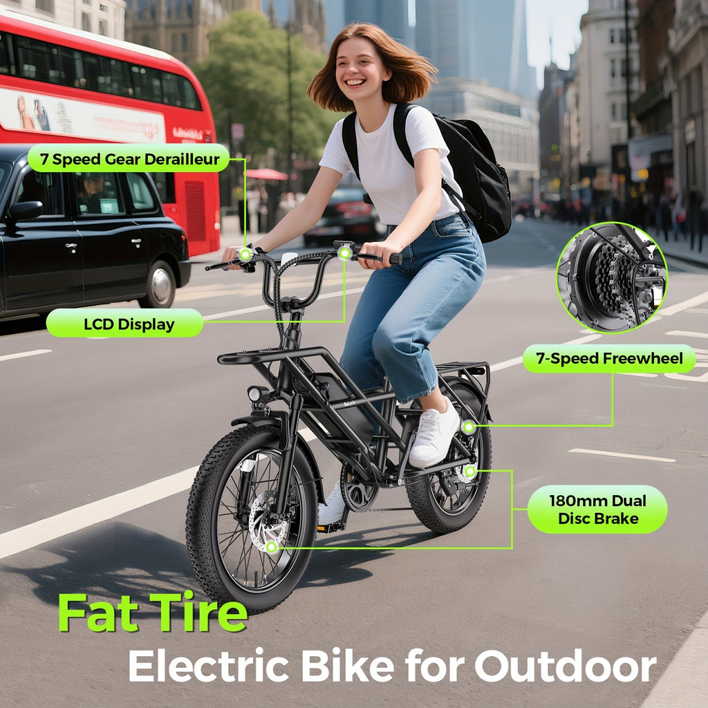 A03 Adult Electric Bike With 48V Large Battery 60-Mile Range 20x3.0-Inch