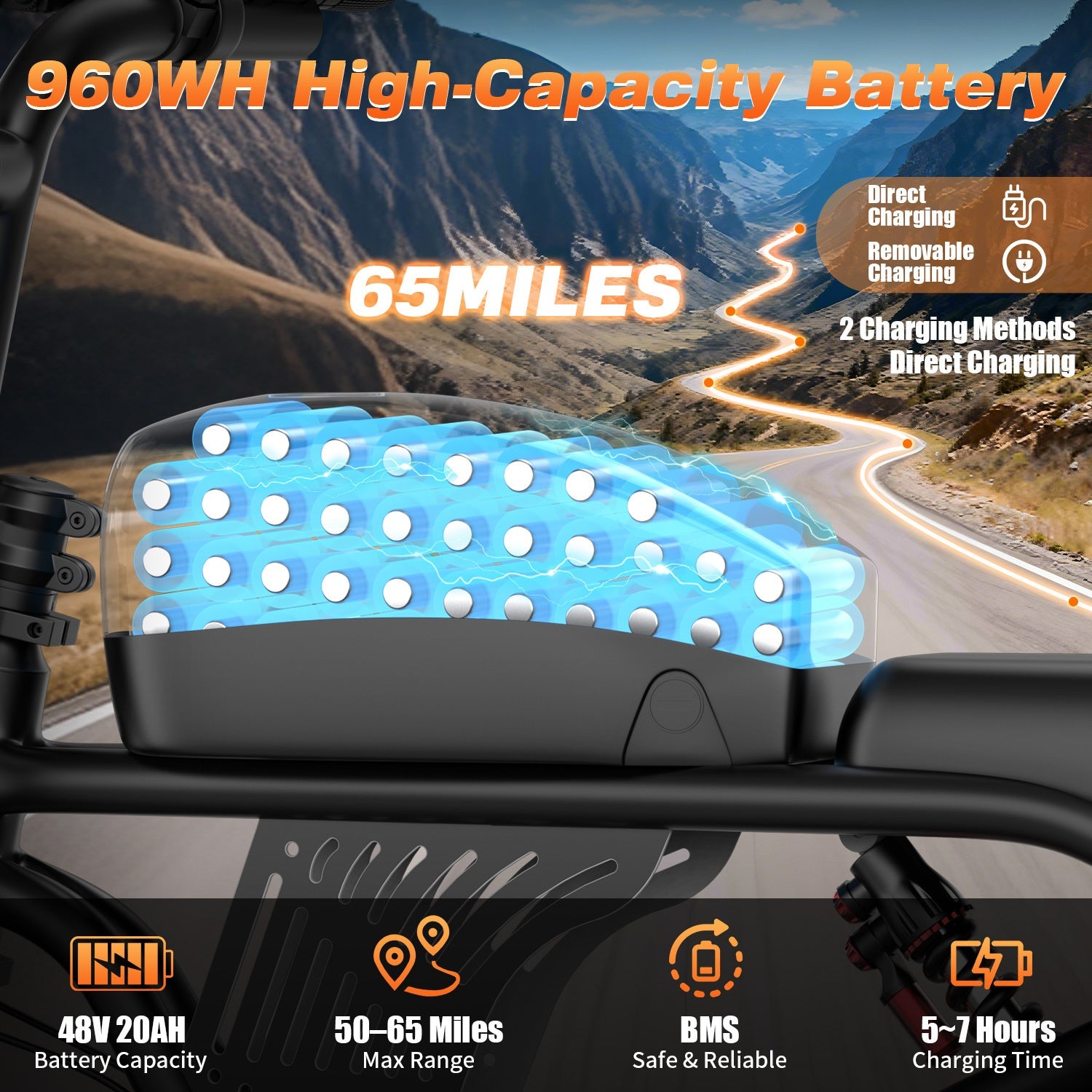 F30 Electric Bike - 48V 20Ah Battery, 749W Motor, 27.9MPH Speed, 65 Miles Range, 440LBS Load, 20\