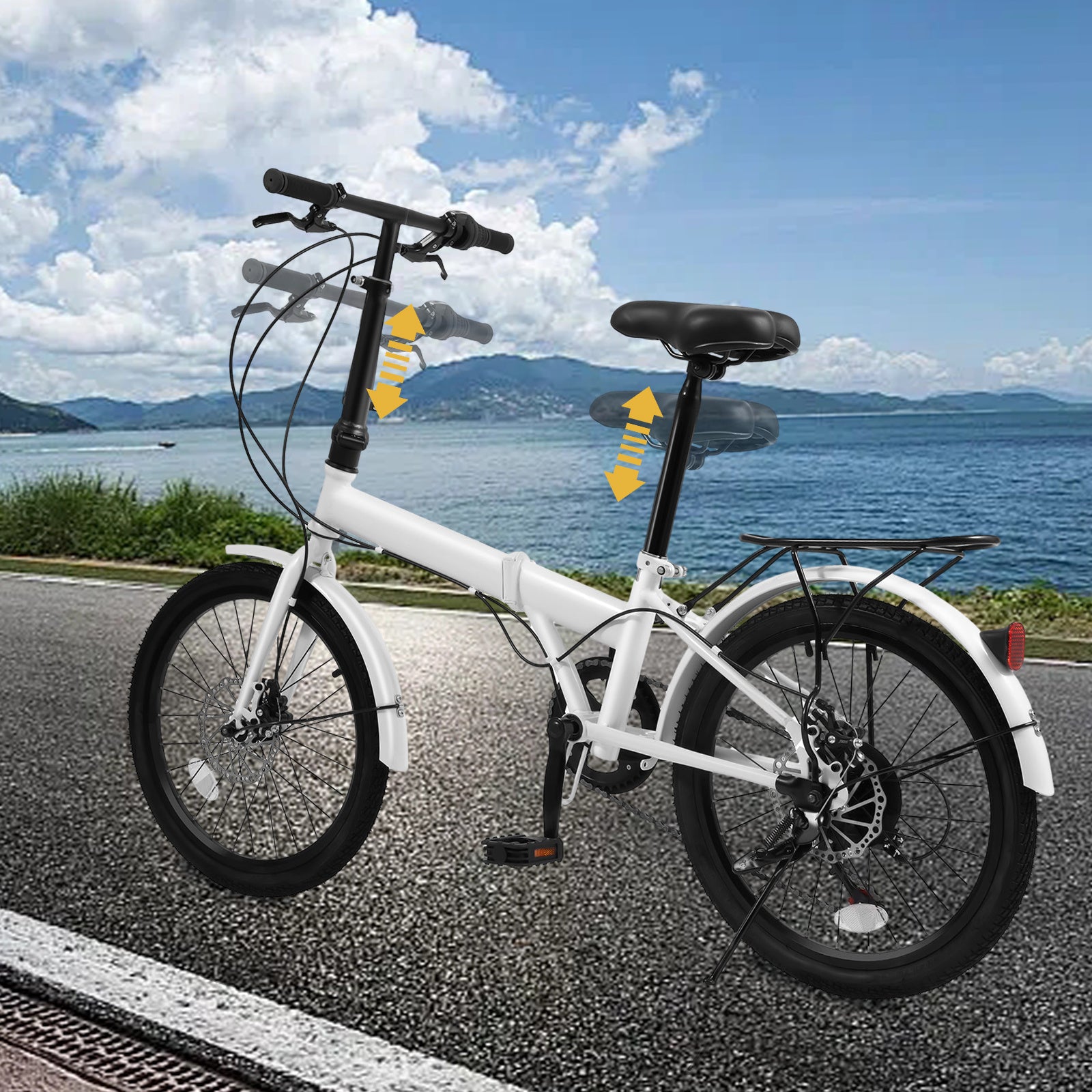 20-Inch Folding Bike - 7-Speed Heavy-Duty Foldable Bicycle with Front\u002FRear Disc Brakes & Fenders