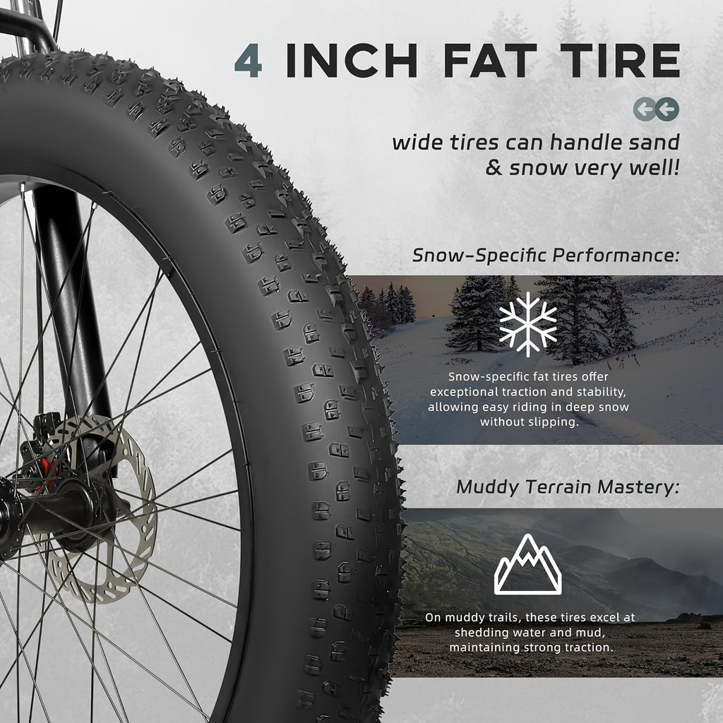 1 Mountain Bike Fat Tire | 26 Inch Wheels, 21 Speed, High Carbon Steel Frame, Double Disc Brake