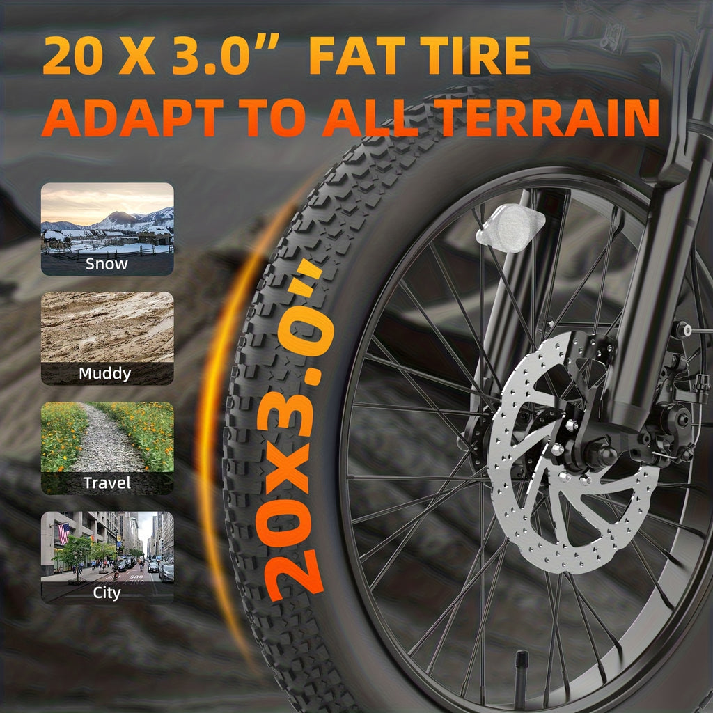 A03 Adult Electric Bike With 48V Large Battery 60-Mile Range 20x3.0-Inch