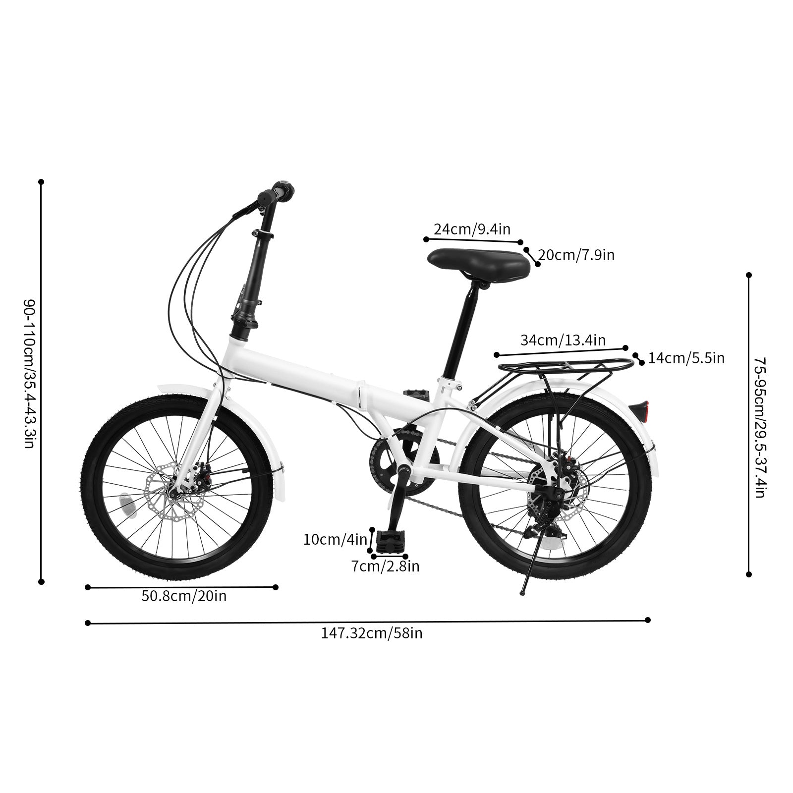 20-Inch Folding Bike - 7-Speed Foldable Bicycle with Front & Rear Disc Brakes & Fenders