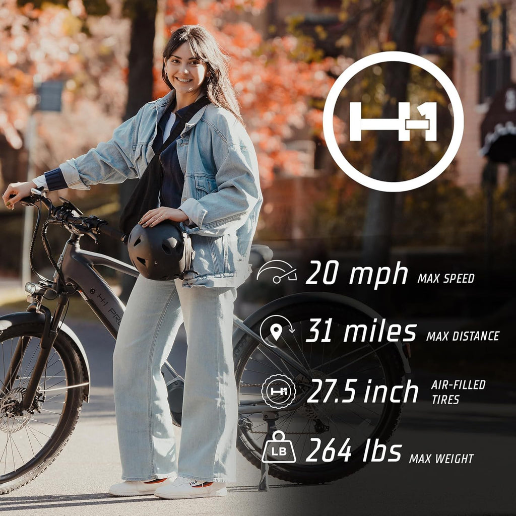 H-1 Pro Series Compass Electric Bicycle with 20 mph Max Speed, 500W Mid Motor
