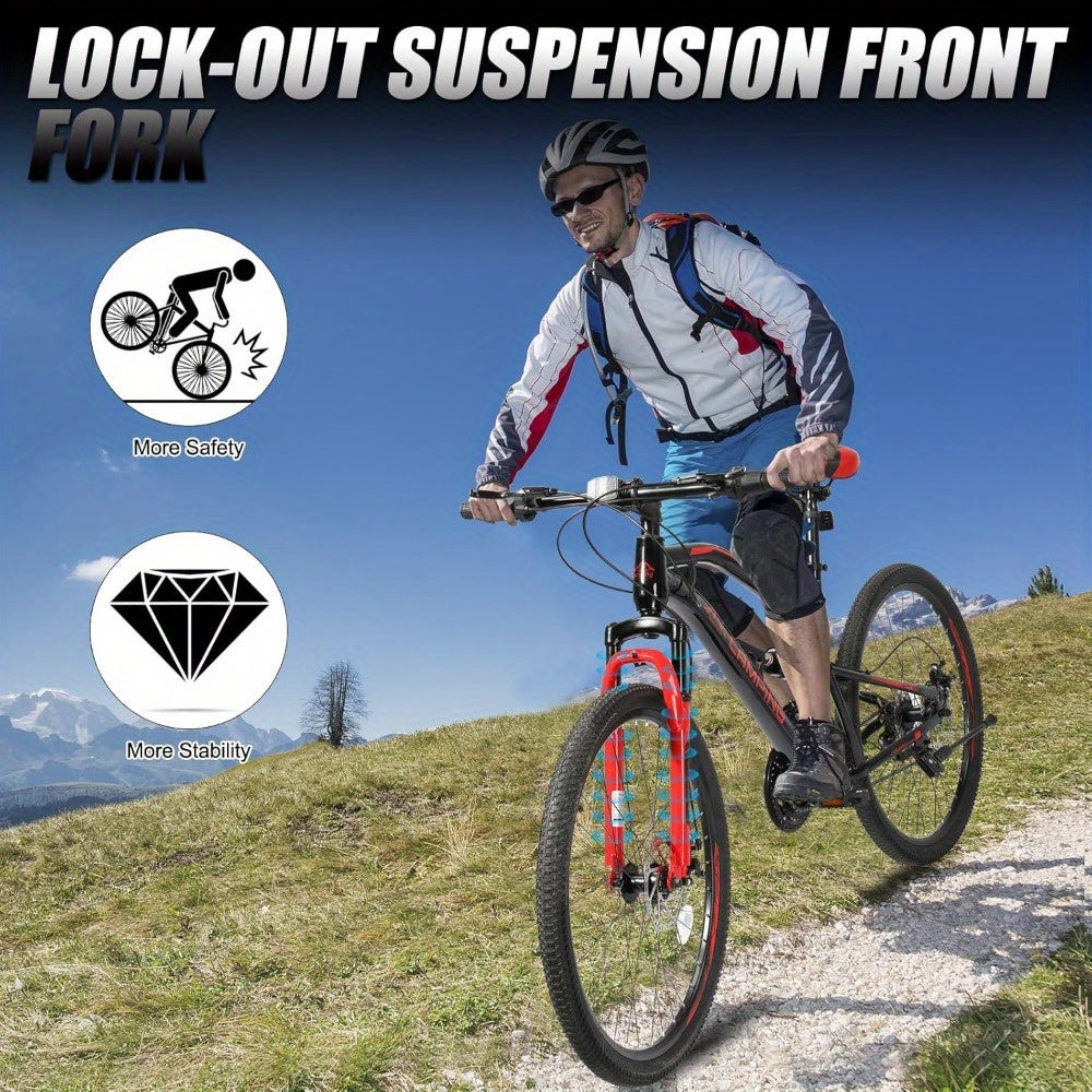 26in 21-Speed Mountain Bike with High-Carbon Steel Frame, Dual Suspension & Disc Brakes