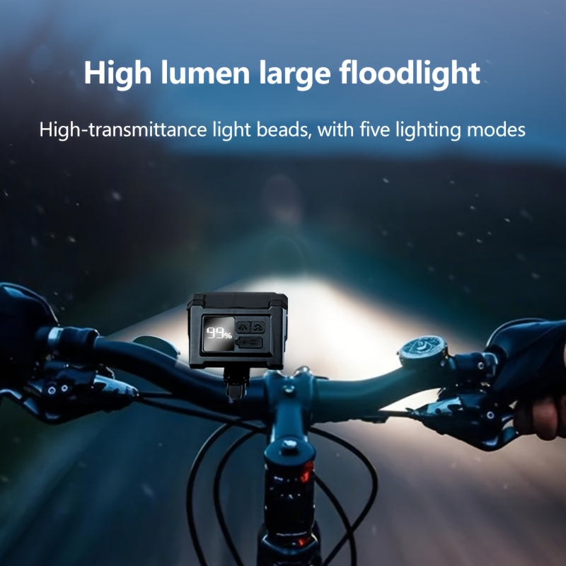 Bicycle Front Light, 5 LED Super Bright with Battery Display, Smart 5 Modes, Light Sensor
