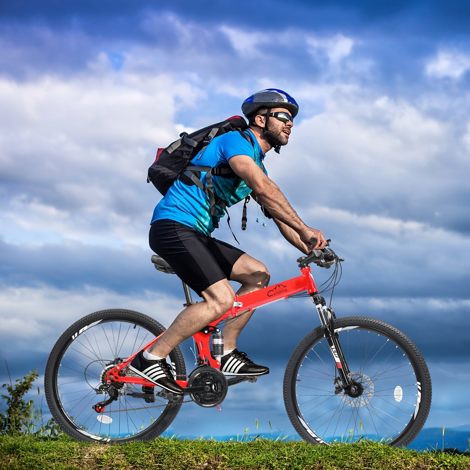 26in Folding Mountain Bike 21-Speed with Disc Brakes - High-Carbon Steel Frame, Alloy Steel Wheels