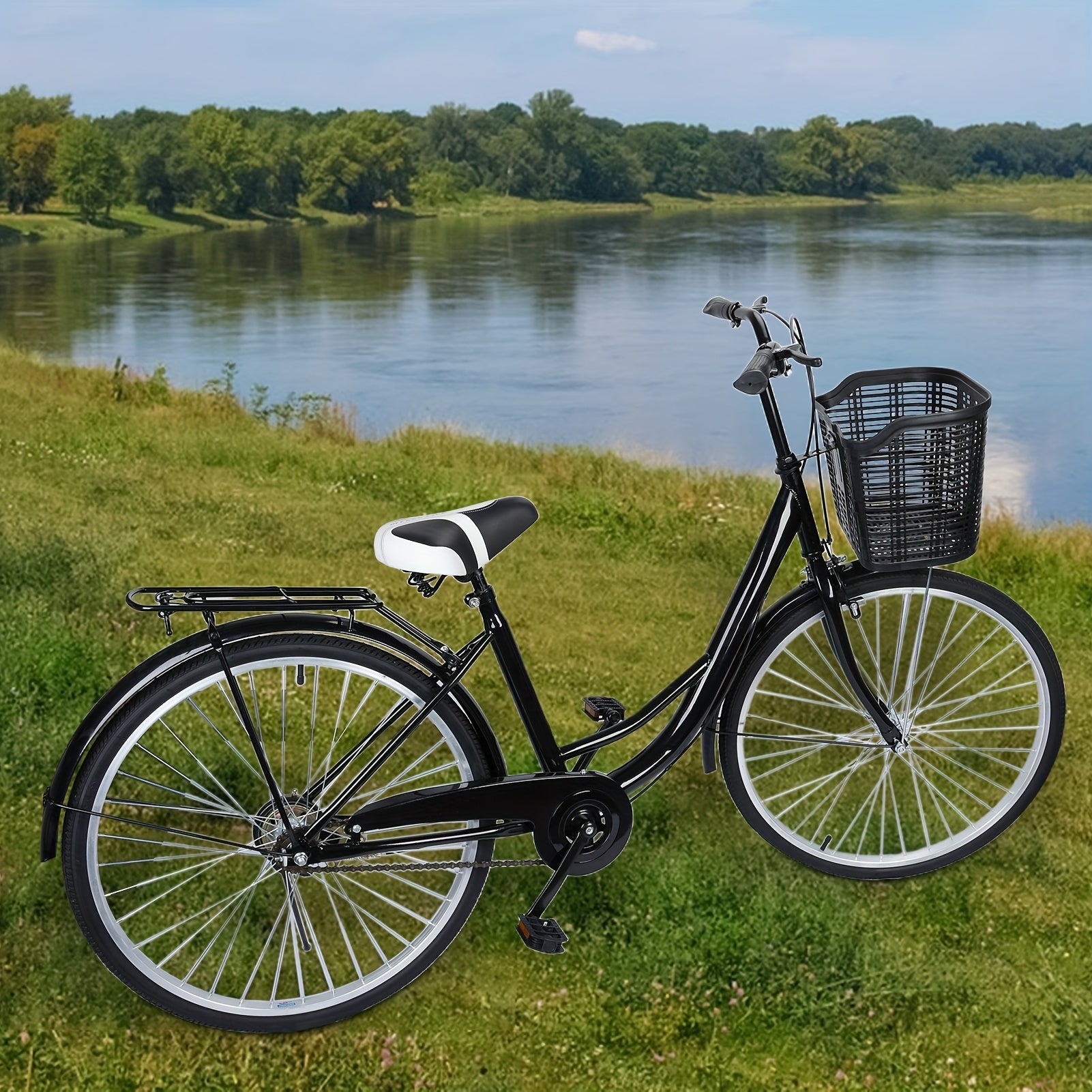 26 Inch Adult Cruiser Bicycle, Commuting Style City Bike with Basket