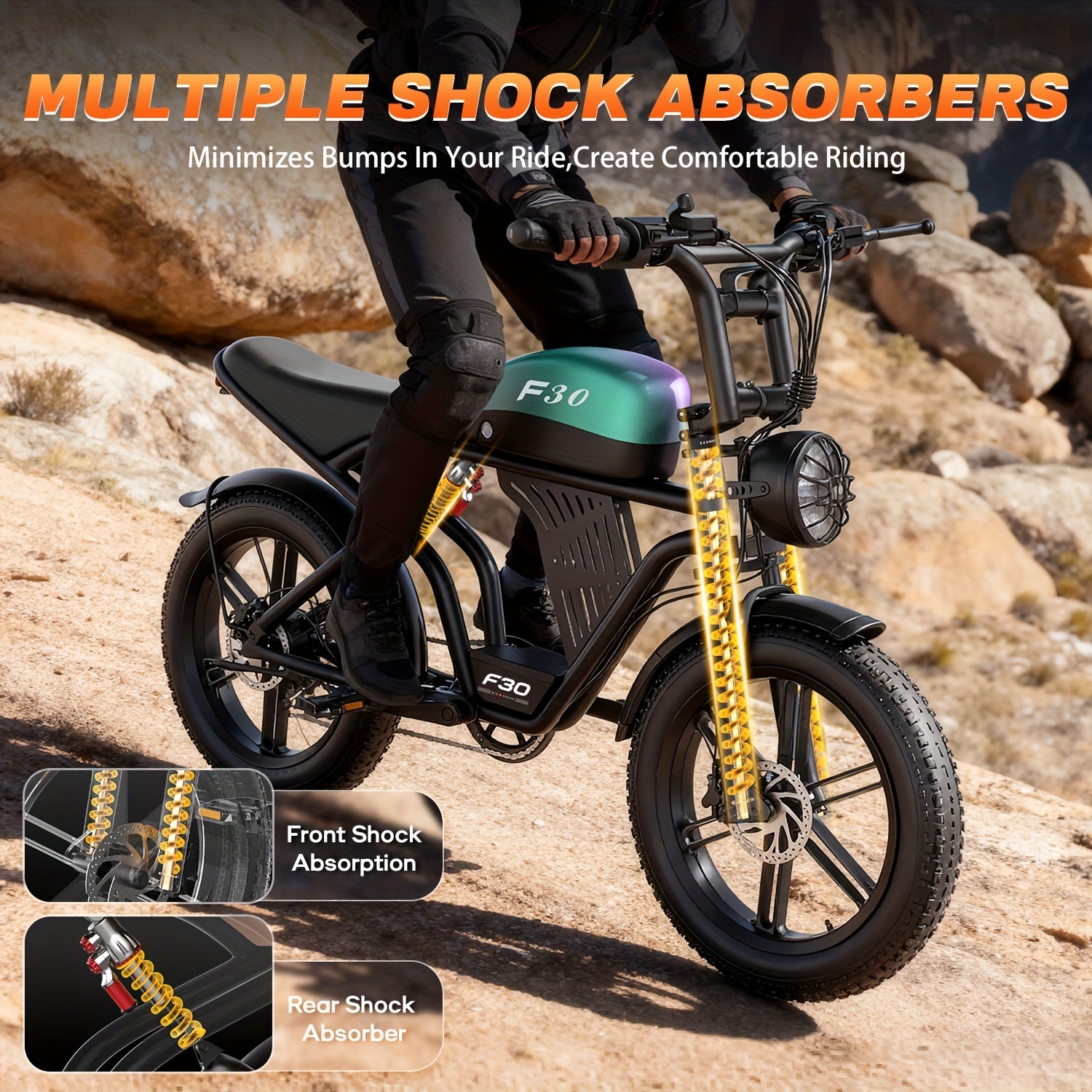 Dual Suspension Fat Tire Electric Mountain Bike, 749W Motor, Removable 48V 20AH Lithium Battery