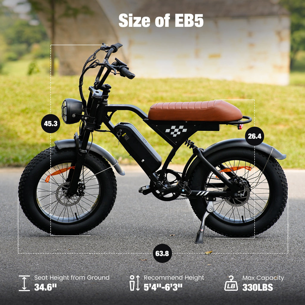 EB5 Adult All-Terrain Electric Bike, 500 Watt Motor, Top Speed 19 mph, Can Travel 55+ Miles, 20 Inch Thick Tires