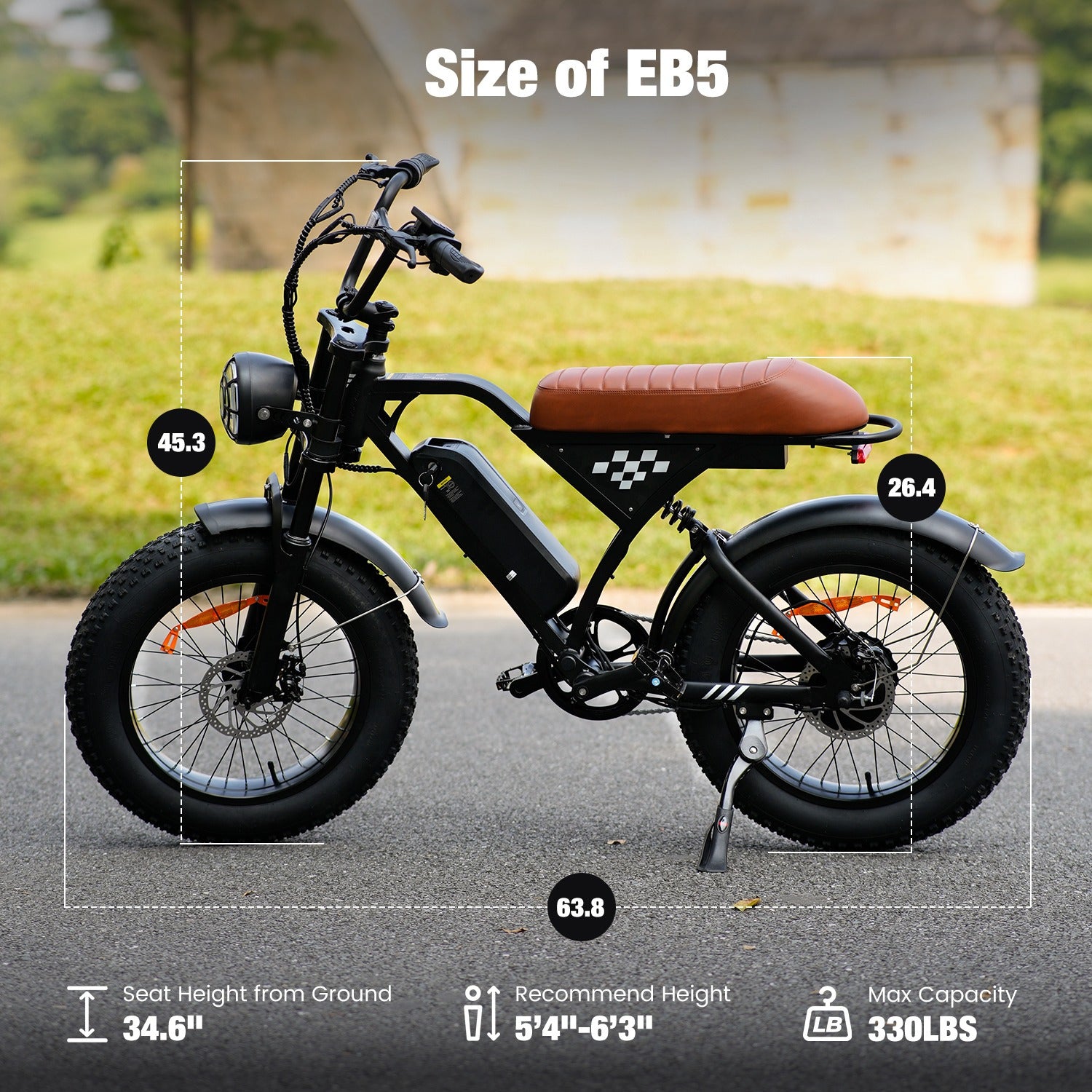 EB5 Adult All-Terrain Electric Bike, 500 Watt Motor, Top Speed 19 mph, Can Travel 55+ Miles, 20 Inch Thick Tires
