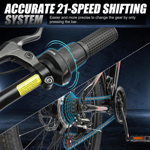 26in 21-Speed Mountain Bike with High-Carbon Steel Frame, Dual Suspension & Disc Brakes