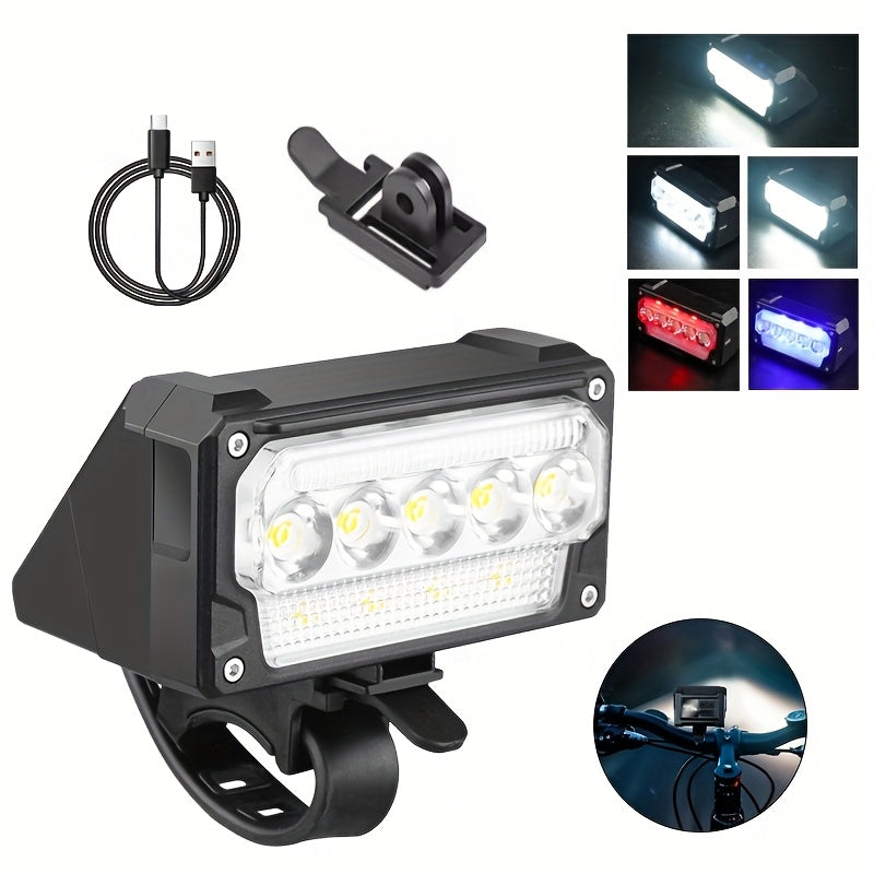 Bicycle Front Light, 5 LED Super Bright with Battery Display, Smart 5 Modes, Light Sensor