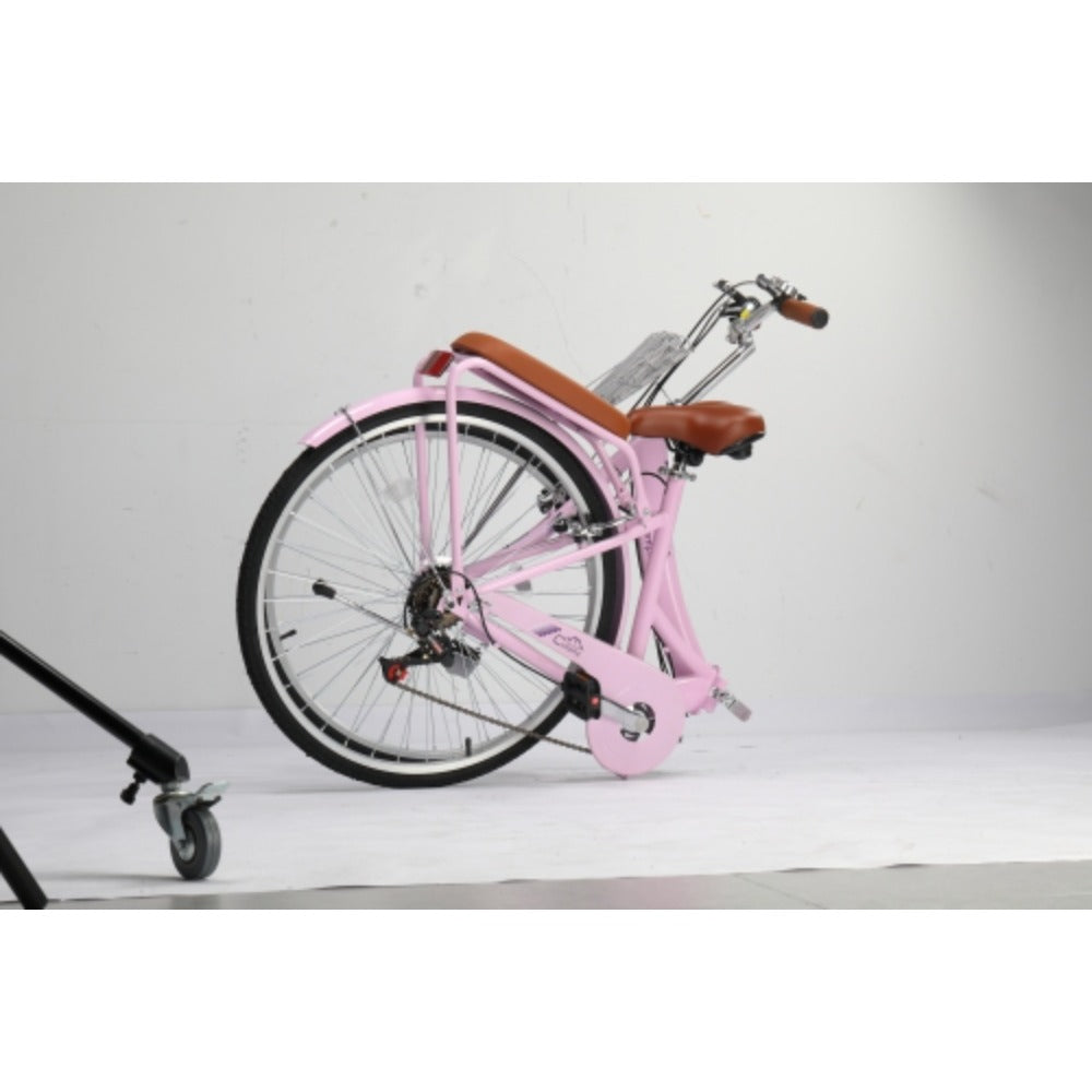 Steel 26in Pink\u002F White Foldable Commuter Bike With Rear Seat V-Brake 7-Speed
