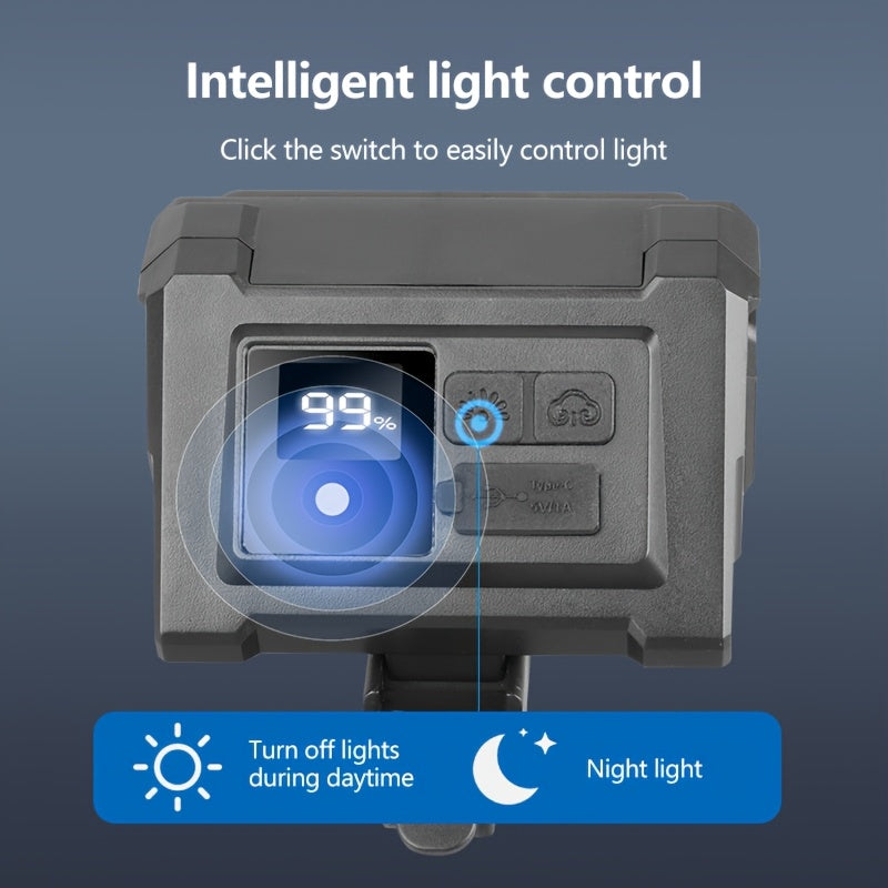 Bicycle Front Light, 5 LED Super Bright with Battery Display, Smart 5 Modes, Light Sensor