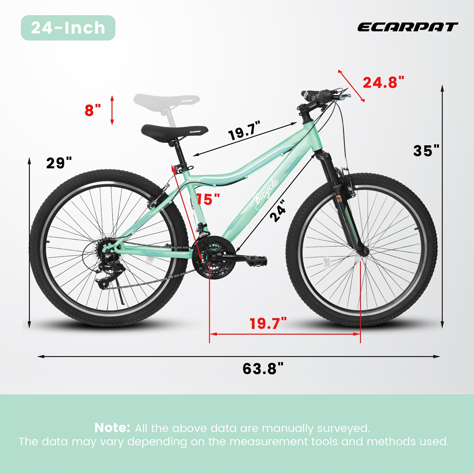 Women's & ' Pastel Mint Mountain Bike 24\u002F26 Inch - 21-Speed Bike with Front Suspension