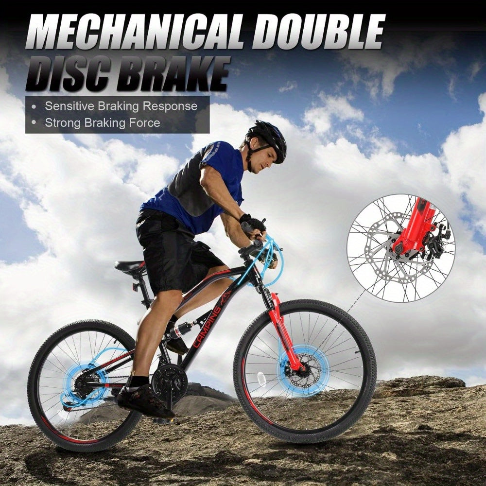 26in 21-Speed Mountain Bike with High-Carbon Steel Frame, Dual Suspension & Disc Brakes