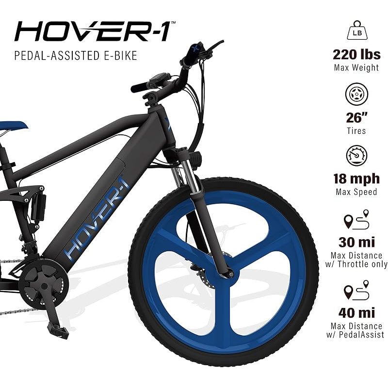 Hover-1 Instinct Electric Bike with 350W Motor, 18 mph Max Speed, 26” Tires