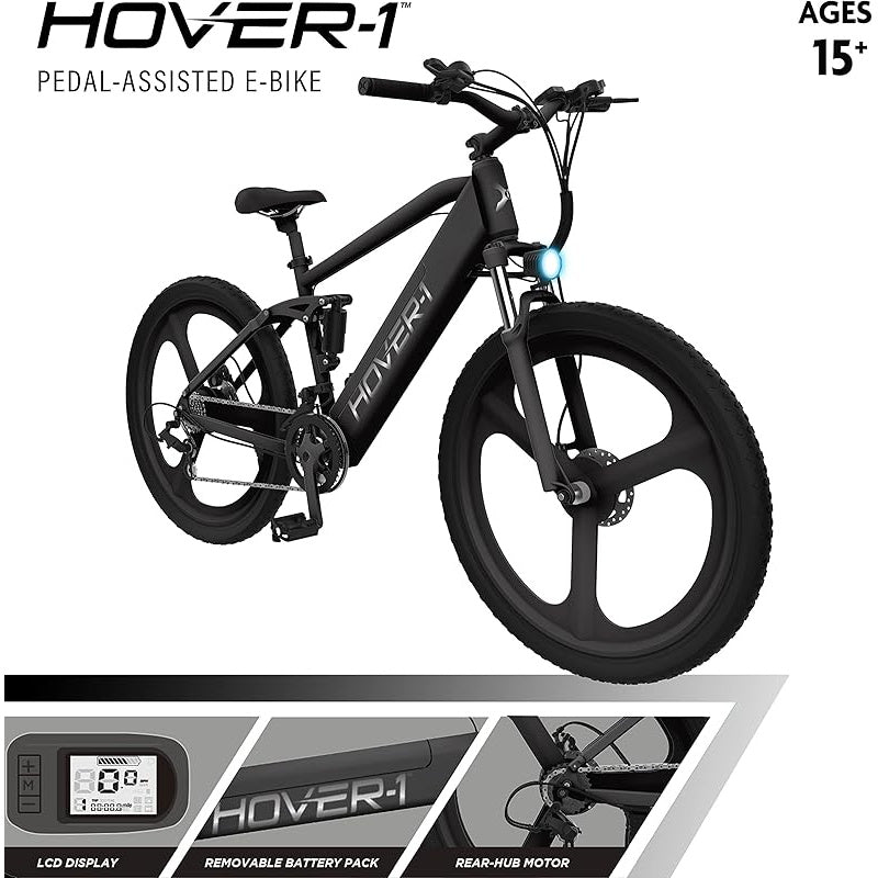 Hover-1 Instinct Electric Bike with 350W Motor, 18 mph Max Speed, 26” Tires