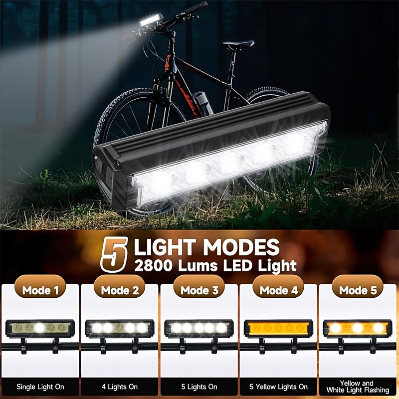 USB Uper Bright Bicycle Lights, 2800 Lumens 6400mAh