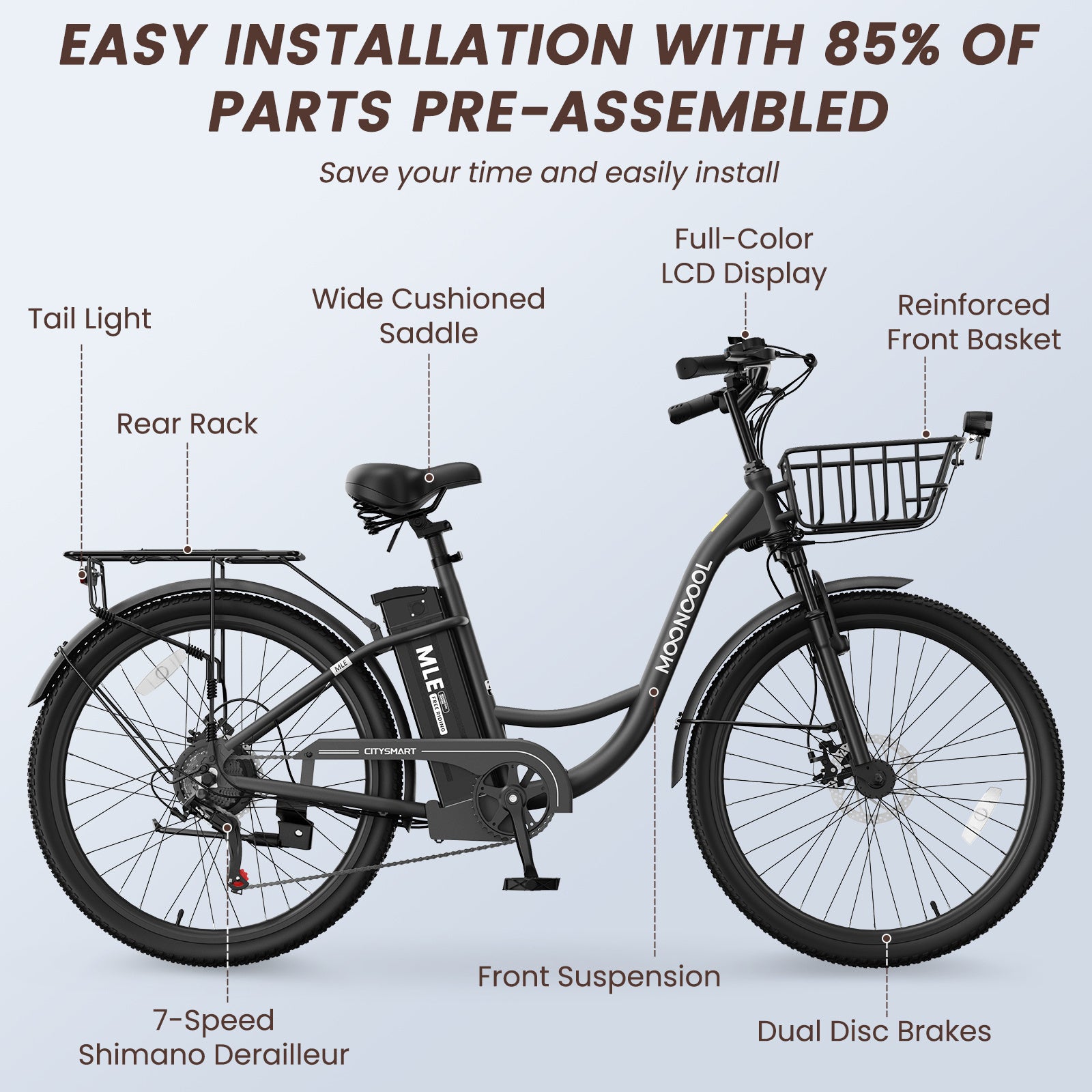 Electric Bike for Adults,36V 350W Ebike with Removable Battery, 26”Electric Bicycles