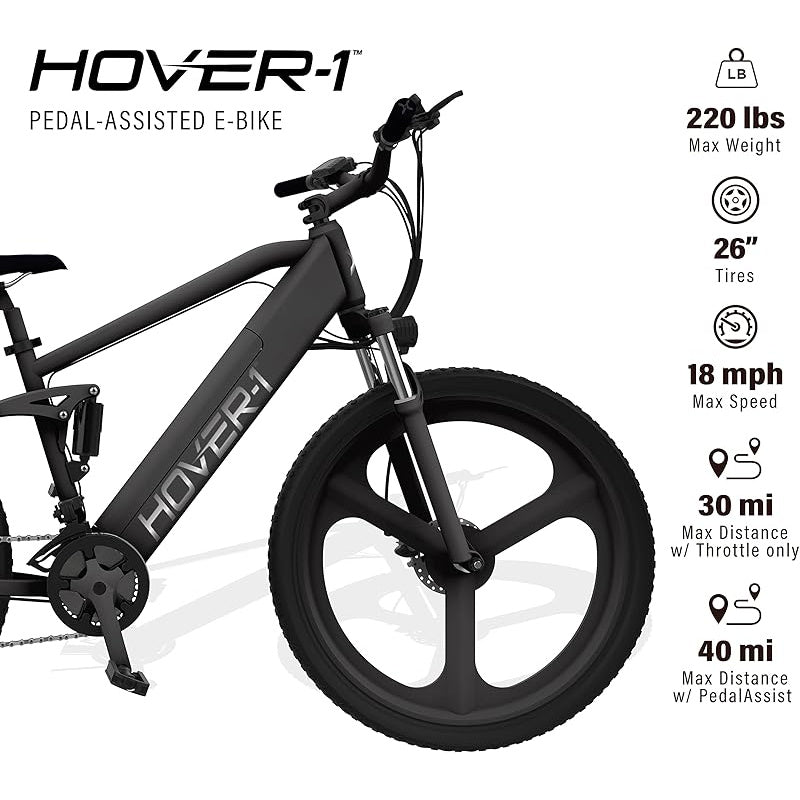 Hover-1 Instinct Electric Bike with 350W Motor, 18 mph Max Speed, 26” Tires