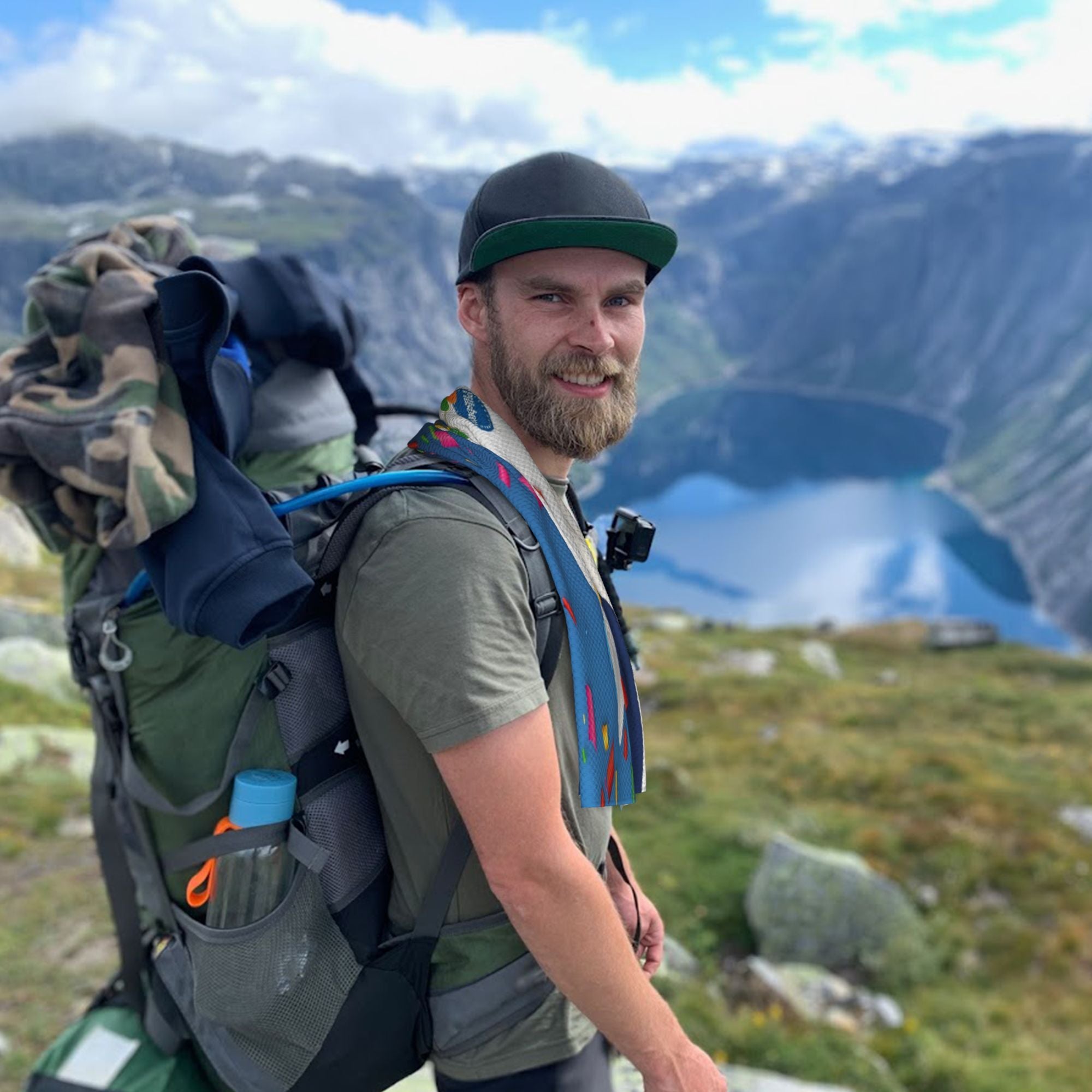 Men'S Cycling Gear - Light Blue T-Shirt, Black Shorts with White & Red Accents