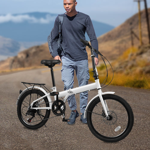 20-Inch Folding Bike - 7-Speed Heavy-Duty Foldable Bicycle with Front\u002FRear Disc Brakes & Fenders