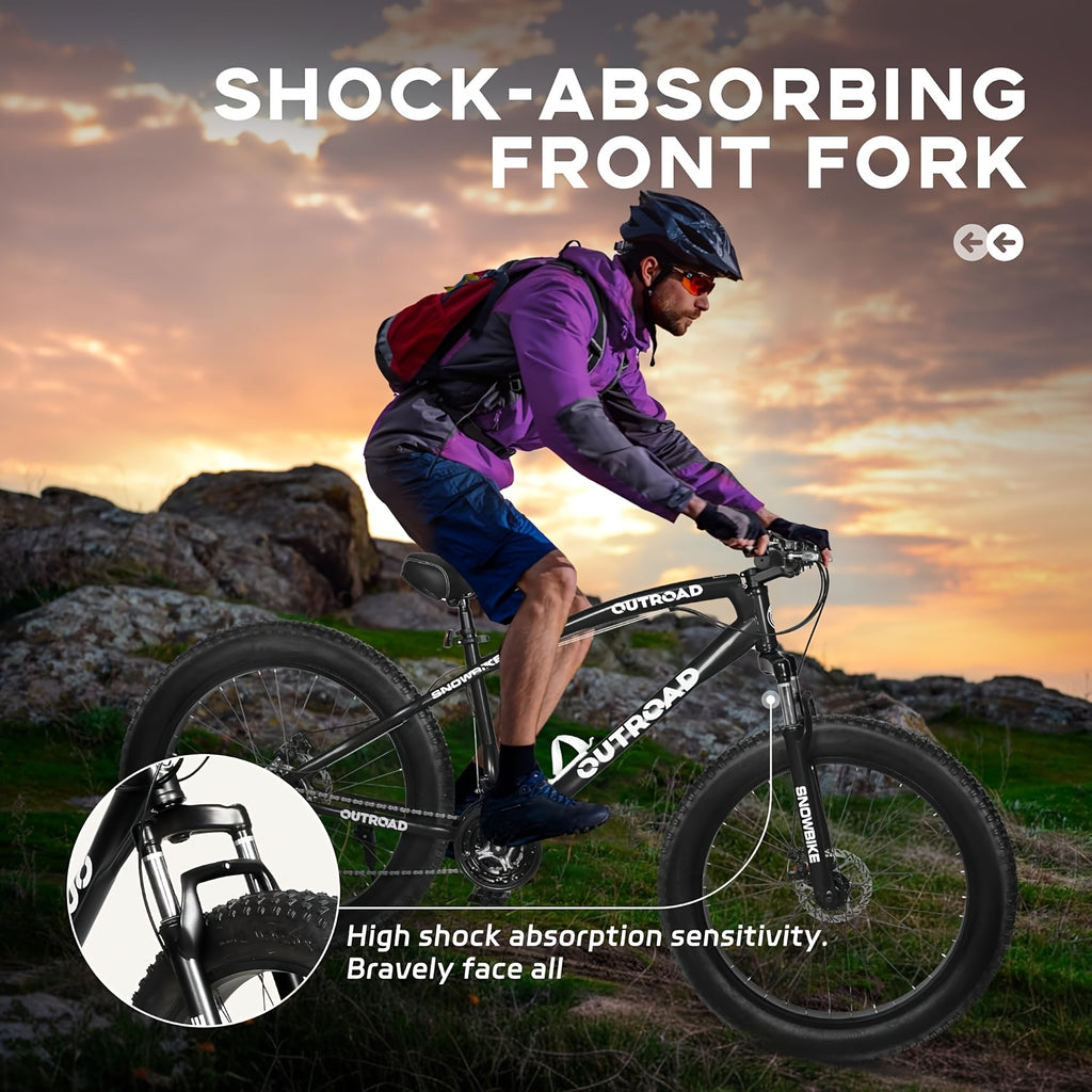 1 Mountain Bike Fat Tire | 26 Inch Wheels, 21 Speed, High Carbon Steel Frame, Double Disc Brake