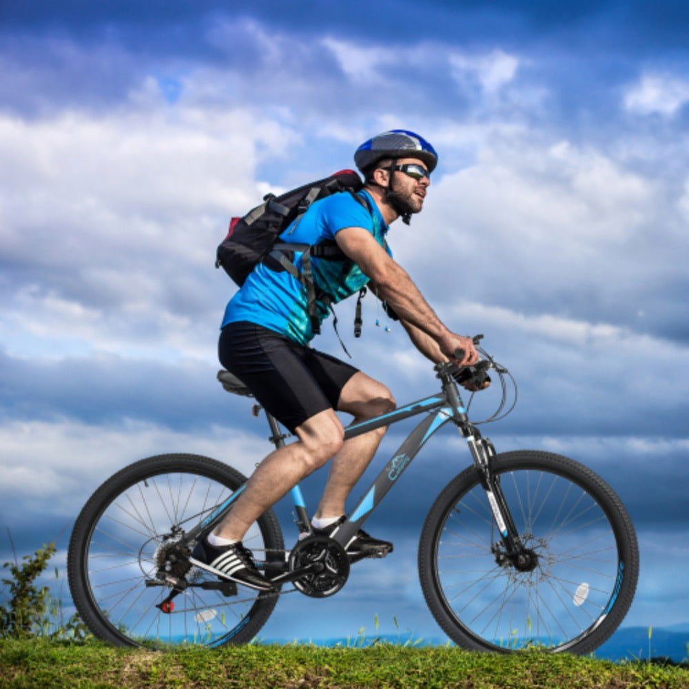 26in 21 - Speed Black & Blue Explorer Mountain Bike - High - Carbon Steel - Ideal for Off - Road Exploration