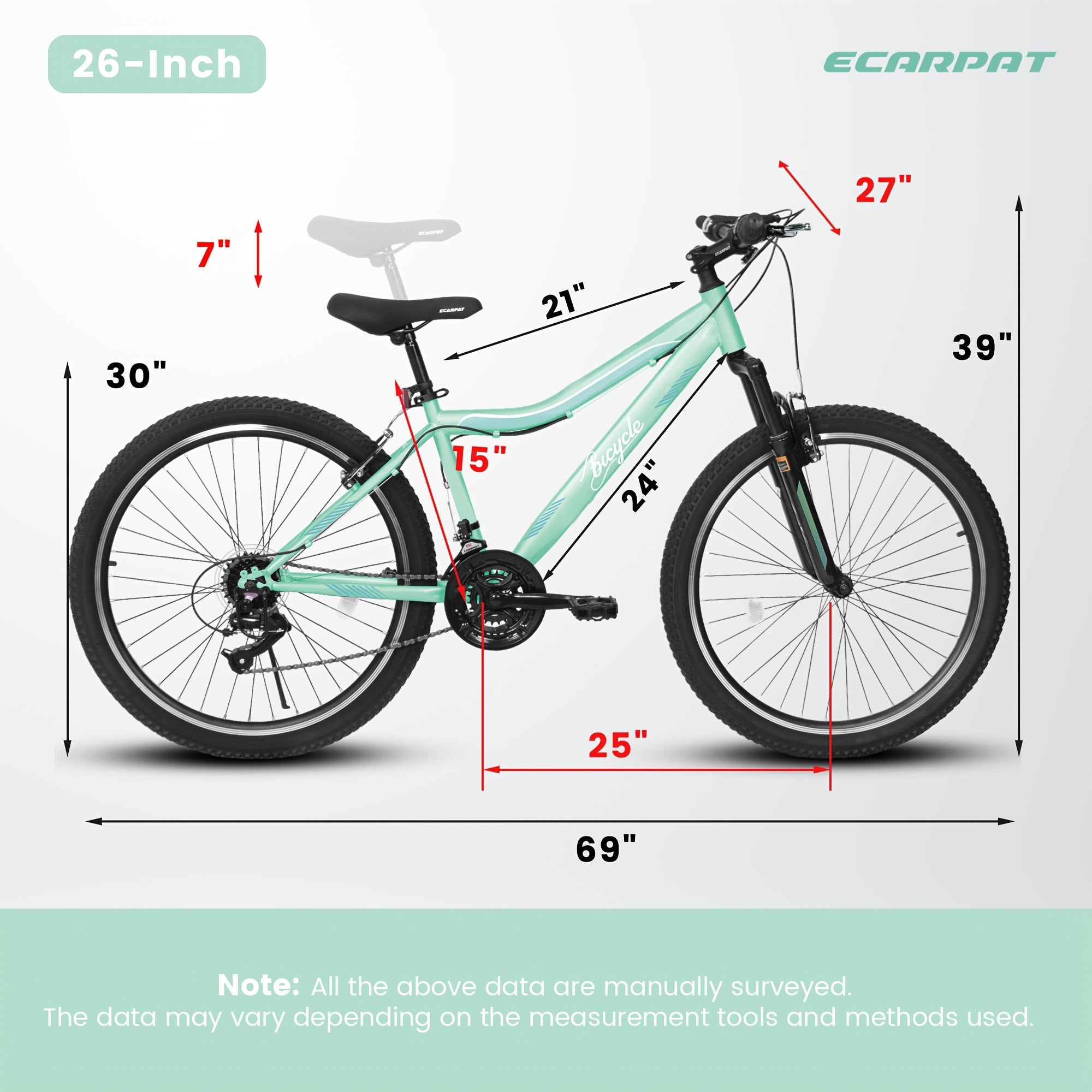 Women's & ' Pastel Mint Mountain Bike 24\u002F26 Inch - 21-Speed Bike with Front Suspension