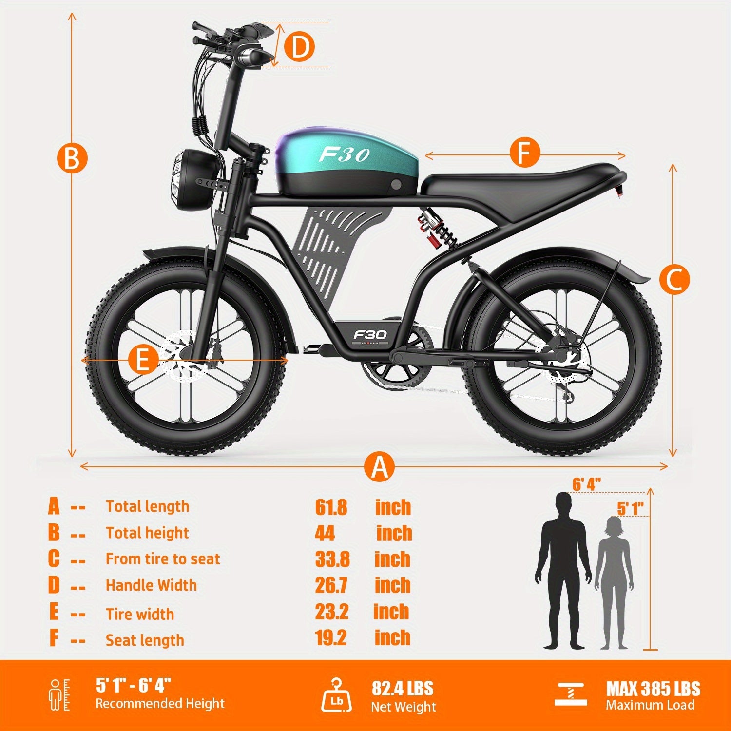 F30 Electric Bike - 48V 20Ah Battery, 749W Motor, 27.9MPH Speed, 65 Miles Range, 440LBS Load, 20\
