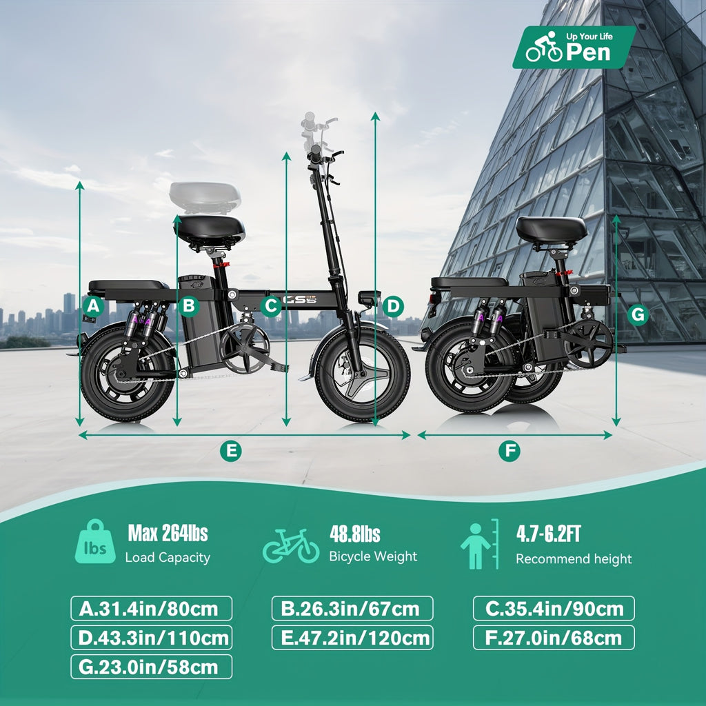 Electric Bike for Adults Peak 740W, 230 MPH Max Speed Folding Electric Bicycles, 14\