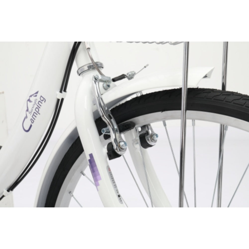 Steel 26in Pink\u002F White Foldable Commuter Bike With Rear Seat V-Brake 7-Speed