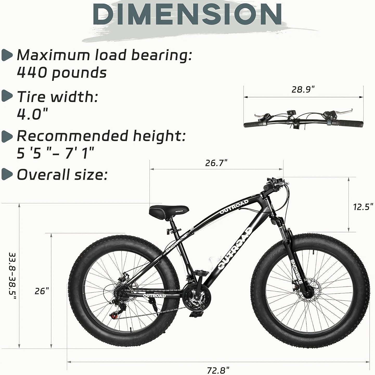 1 Mountain Bike Fat Tire | 26 Inch Wheels, 21 Speed, High Carbon Steel Frame, Double Disc Brake