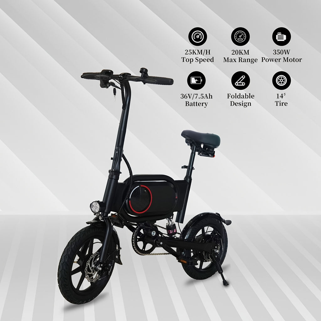 Foldable Adult Electric Bicycle Features 14-inch Tires, A 350W Motor, A 7.5ah Lithium Battery