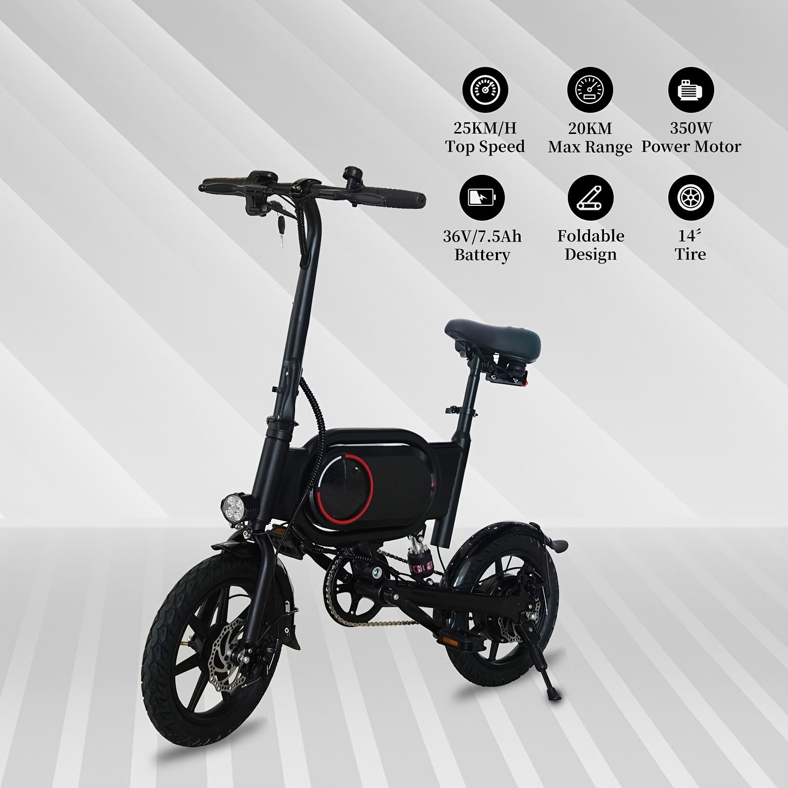 Foldable Adult Electric Bicycle Features 14-inch Tires, A 350W Motor, A 7.5ah Lithium Battery